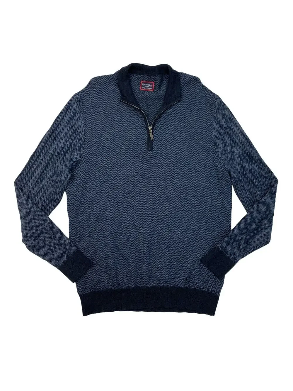 Untuckit Sweater Mens XL Extra Large Navy Belguardo Herringbone Wool Quarter Zip